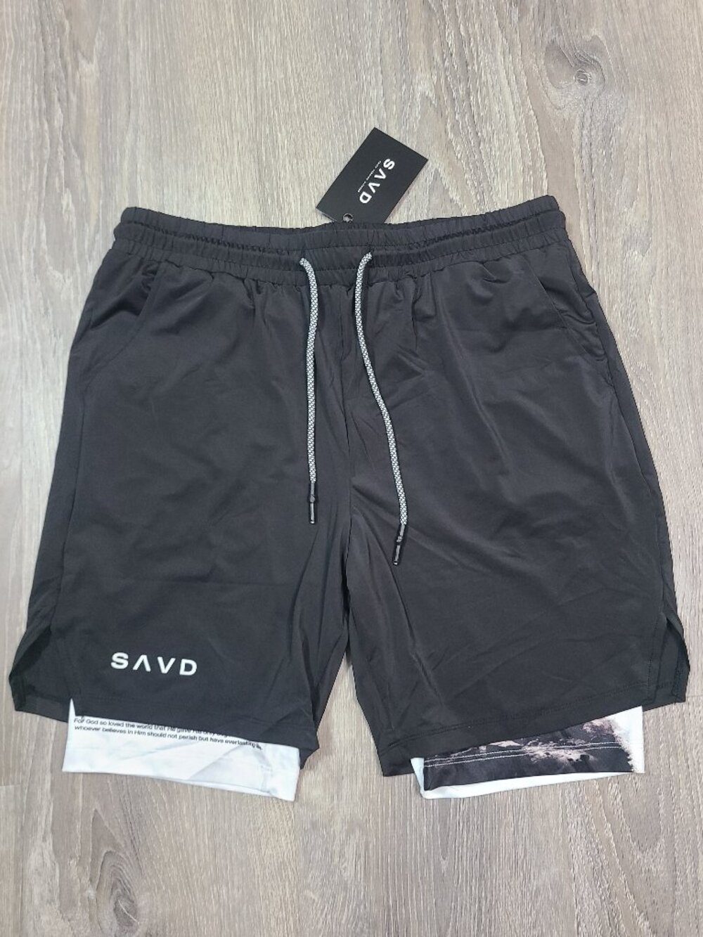 SAVD Men's John 3:16 Varsity Scripture 2-in-1 Performance Shorts NWT Size L